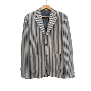 Carven Paris Striped Blazer Jacket Mens Medium Blue Gray Career Business Casual